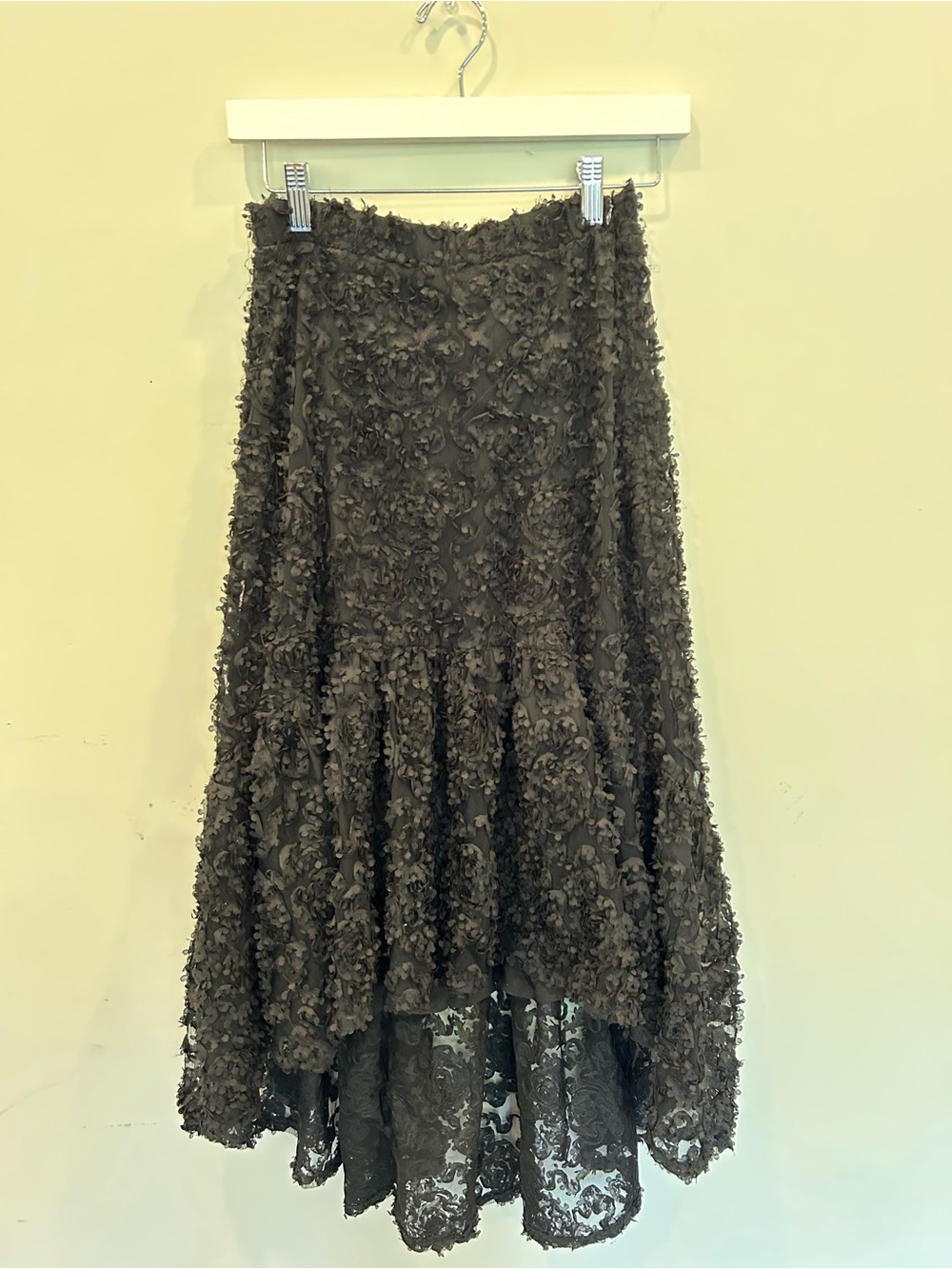 Zara Women's Textured Lace High-Low Skirt floral detailed black skirt